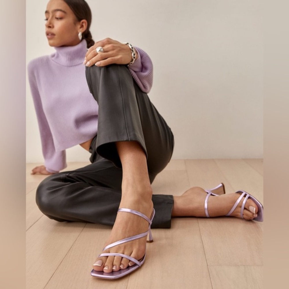 Reformation Miranda Asymmetrical High Heel in Pink Pearl Size 6 NWT